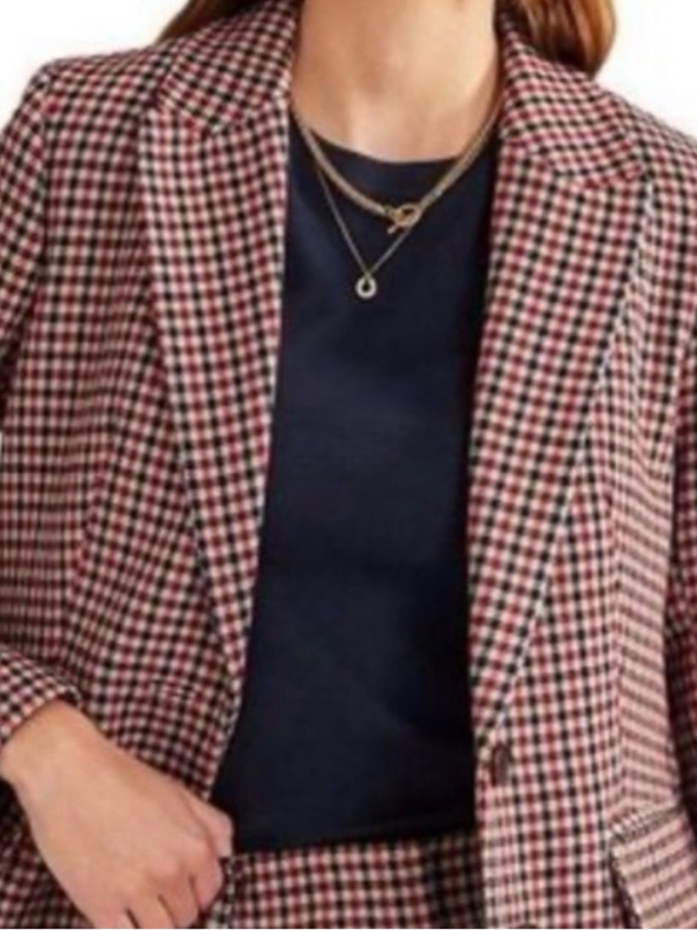Boden Checked Wool Blazer in Red, Black and White